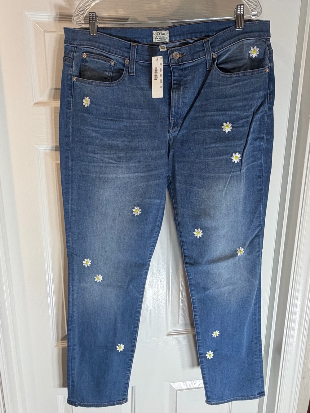 NWT J.Crew Slim Boyfriend Blue Daisy Embroidered Women's Jeans - Picture 4 of 9